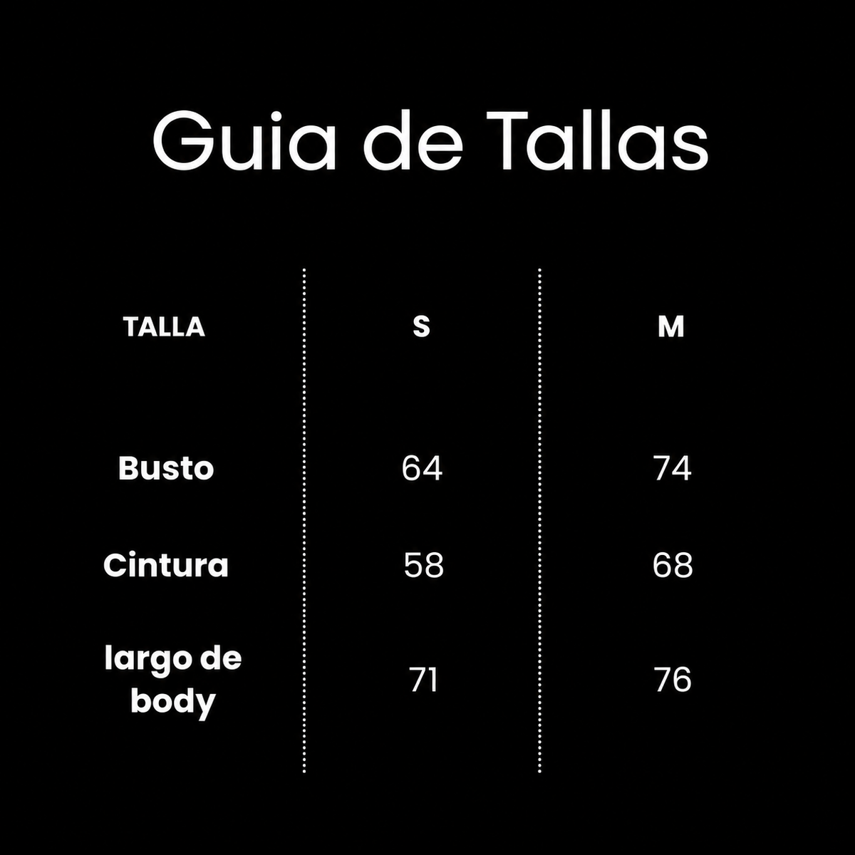 Guía de tallas de BODY GEMMA