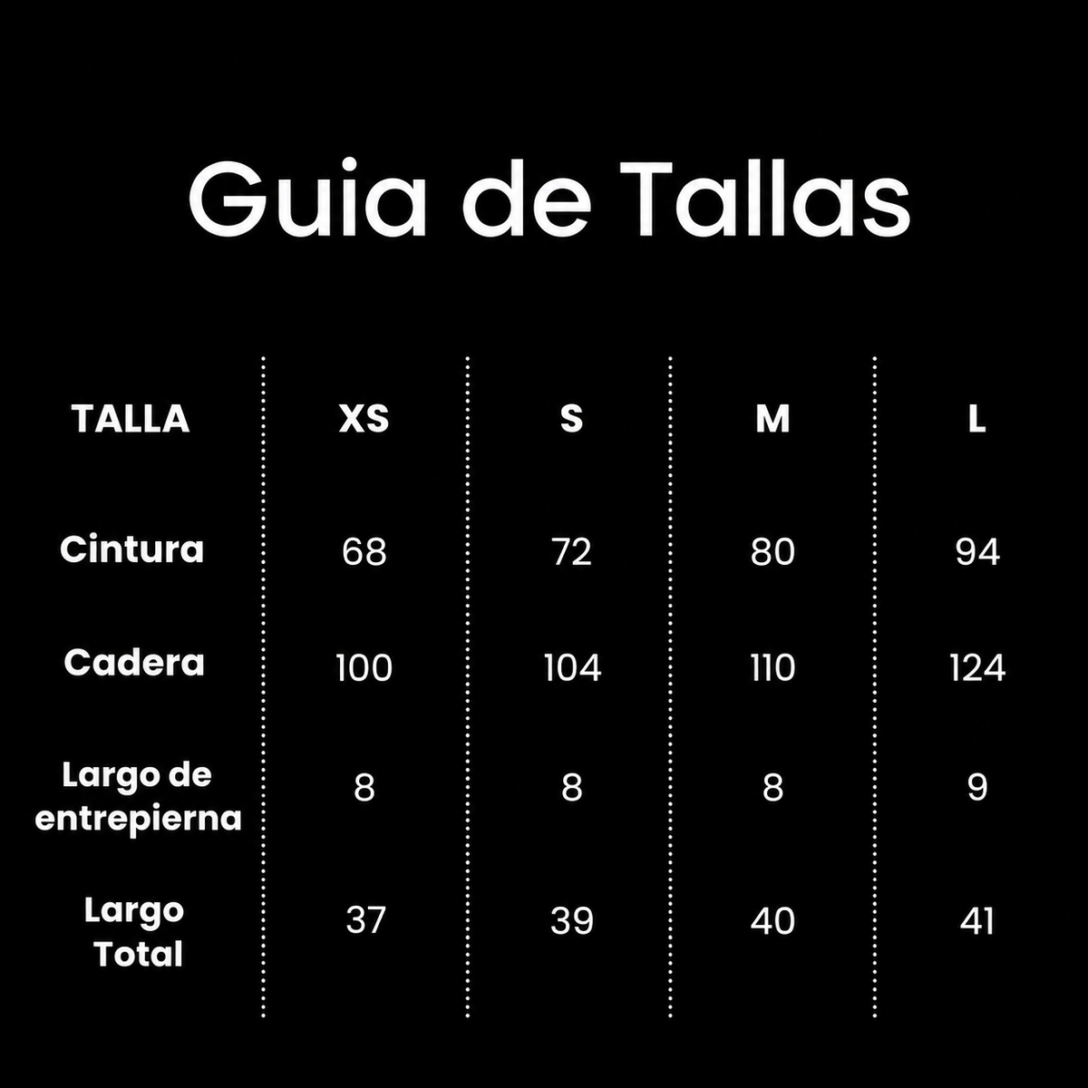 Guía de tallas de SHORT ROMA