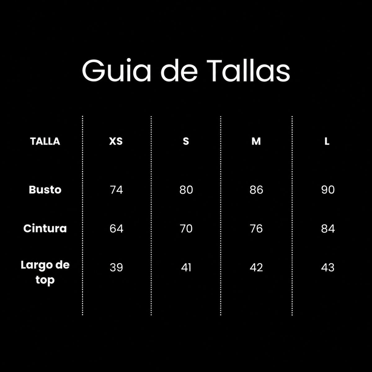 Guía de tallas de TOP ANGELA