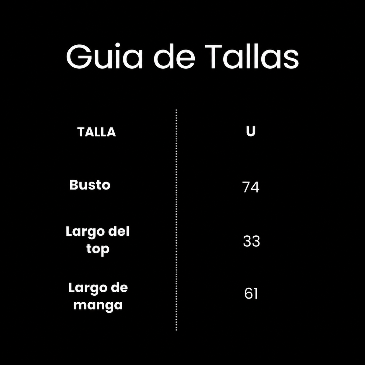 Guía de tallas de TOP MANUELA