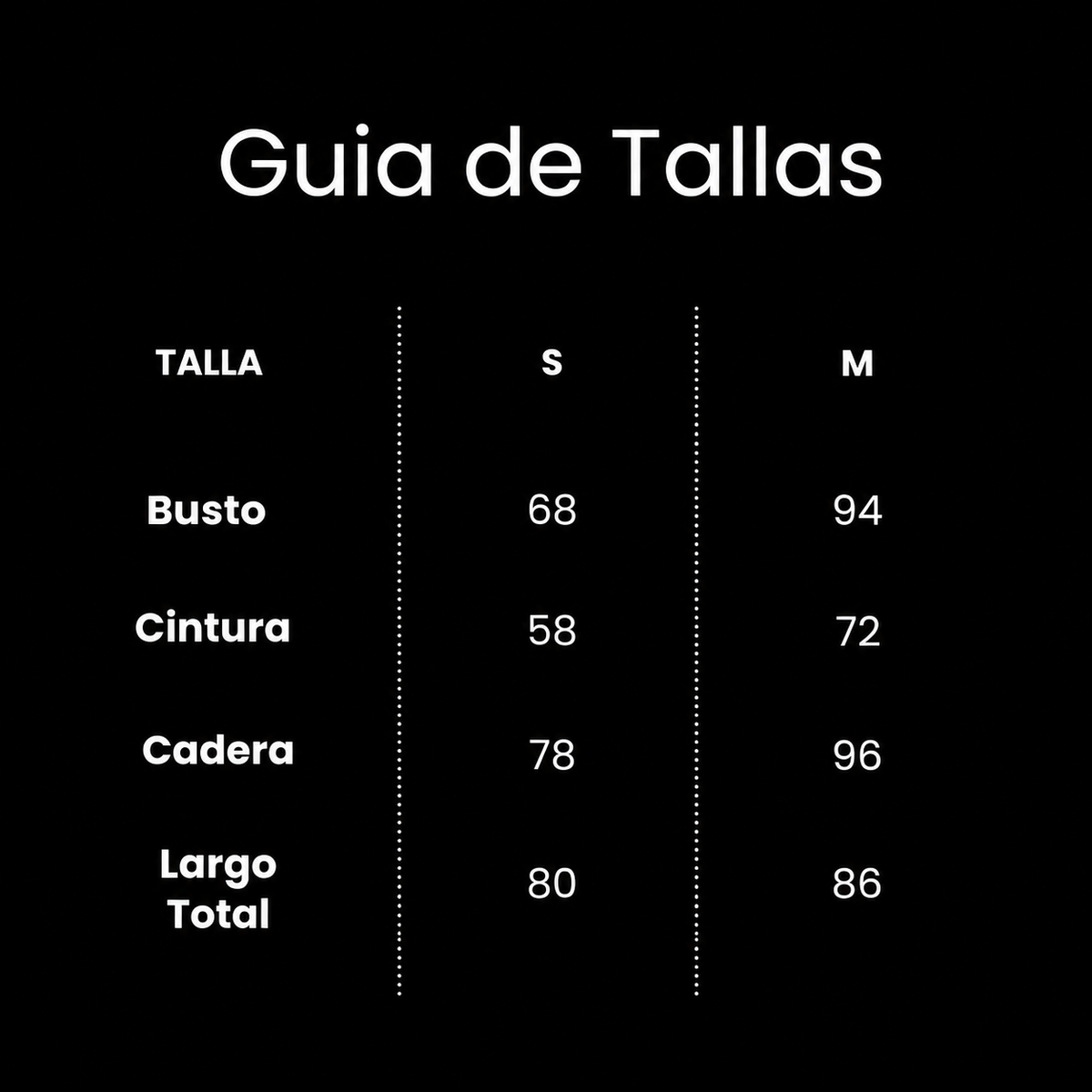 Guía de tallas de VESTIDO EVE